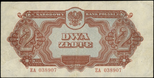 2 złote 1944, seria EA, numeracja 038907, w klau