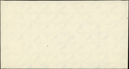 niedokończone druki strony głównej i strony odwrotnej (na oddzielnych egzemplarzach) banknotu 500 złotych 1944, bez oznaczenia serii i numeracji, papiery ze znakiem wodnym, na obu egzemplarzach jedynie poddruki poszczególnych stron (na jednym poddruk strony głównej, a strona odwrotna czysta, na drugim strona główna czysta, a na odwrotnej tylko poddruk), Lucow 1141 (R7) - ilustrowany w katalogu kolekcji, Miłczak 119, w obu egzemplarzach papier postrzępiony na dolnym marginesie, ale bez złamań, pięknie zachowane, łącznie 2 sztuki