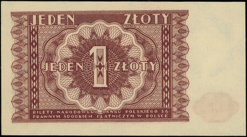 1 złoty 15.05.1946, bez oznaczenia serii i numeracji, Lucow 1174 (R0), Miłczak 123, minimalnie ugięty prawy margines, ale wyśmienity egzemplarz