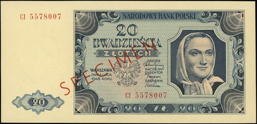 20 złotych 1.07.1948, seria CI, numeracja 557800