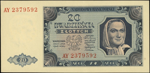 20 złotych 1.07.1948, seria AY, numeracja 237959
