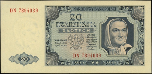 20 złotych 1.07.1948, seria DN, numeracja 789403