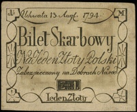 1 złoty polski 13.08.1794, seria M, bez numeracji, Lucow 42m (R9) - ilustrowany w katalogu kolekcj..