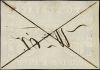 wzór papieru ze znakiem wodnym 100 złotych 1824, dwukrotnie przekreślony z odręcznym napisem \Wzór..