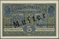 5 marek polskich 9.12.1916, druk tylko strony odwrotnej, seria B, numeracja 0000000, w środku pozi..