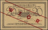 20 marek polskich 17.05.1919, seria A, numeracja 000000, po obu stronach ukośny czerwony nadruk \W..