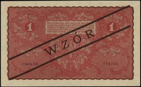 1 marka polska 23.08.1919, seria I-CA, numeracja 116700, po obu stronach ukośny czarny nadruk \WZÓ..