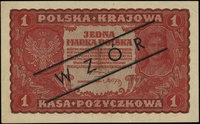 1 marka polska 23.08.1919, seria I-DN, numeracja 638890, po obu stronach ukośny czarny nadruk \WZÓ..