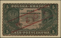 5 marek polskich 23.08.1919, seria II-CX, numeracja 657,350, po obu stronach ukośny czerwony nadru..