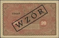 20 marek polskich 23.08.1919, seria II-P, numeracja 037,371, po obu stronach ukośny czarny nadruk ..
