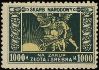 znaczki skarbowe na kwoty 2 x 1.000 i 2 x 5.000 marek polskich na zakup złota i srebra, Lucow 522 ..