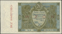 20 złotych 1.03.1926, seria A, numeracja 0245678, po obu stronach poziomy czerwony nadruk \WZÓR\" ..