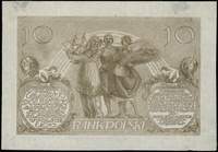próbny druk strony odwrotnej banknotu 10 złotych 20.07.1926, bez oznaczenia serii i numeracji, Luc..