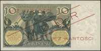 10 złotych 20.07.1926, seria V, numeracja 0245678, po obu stronach ukośny czerwony nadruk \WZÓR\" ..