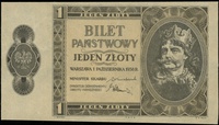 1 złoty 1.10.1938, bez oznaczenia serii i numeracji, jednostronny druk strony głównej na kremowym ..