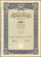 akcja na 100 złotych na okaziciela, emisja 1.04.1934, bez oznaczenia serii, numeracja 513035, wraz..