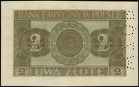 2 złote 1.03.1940, seria B, numeracja 0000000, po lewej pionowa perforacja \WZÓR, Lucow 768 (R6) -..