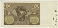 10 złotych 1.03.1940, seria C, numeracja 0000000, po lewej pionowa perforacja \WZÓR, Lucow 774 (R6)