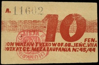bon na 10 fenigów 2.11.1944, seria A, numeracja 11602, Lucow 939 (R1), Campbell 3812, kilkukrotnie..