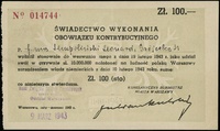 świadectwo wykonania obowiązku kontrybucyjnego na kwotę 100 złotych 03.1943, wystawione dla \Sempo..