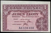 1 złoty 15.08.1939, seria A, numeracja 6136050, 