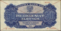 50 złotych 1944, seria TУ, numeracja 588623, w klauzuli \obowiązkowym, po obu stronach dwukrotnie ..