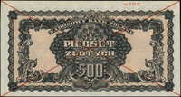 500 złotych 1944, seria PA, numeracja 116669, w klauzuli \obowiązkowym, po obu stronach dwukrotnie..