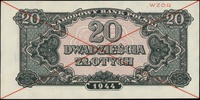 20 złotych 1944, seria KM, numeracja 352007, w klauzuli \obowiązkowe, po obu stronach dwukrotnie p..