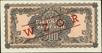 500 złotych 1944, seria Ax, numeracja 638110, w klauzuli \obowiązkowe, po obu stronach czerwony uk..
