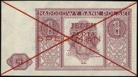 1 złoty 15.05.1946, bez oznaczenia serii i numeracji, po obu stronach dwukrotnie przekreślony z na..