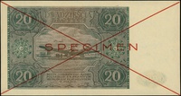 20 złotych 15.05.1946, seria A, numeracja 1234567, po obu stronach dwukrotnie przekreślony z nadru..