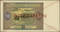 50 złotych 15.05.1946, seria A, numeracja 1234567, po obu stronach dwukrotnie przekreślony z nadru..