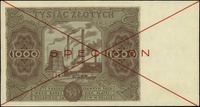 1000 złotych 15.07.1947, seria A, numeracja 1234567, po obu stronach dwukrotnie przekreślony z nad..