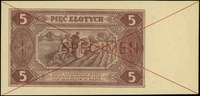 5 złotych 1.07.1948, seria AL, numeracja 1234567, po obu stronach dwukrotnie przekreślony z nadruk..