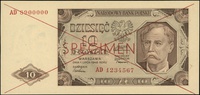 10 złotych 1.07.1948, seria AD, numeracja 1234567 / 8900000, po obu stronach dwukrotnie przekreślo..