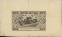 jednostronna próba kolorystyczna strony odwrotnej banknotu 10 złotych 1.07.1948, bez oznaczenia se..
