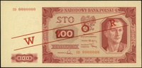 100 złotych 1.07.1948, seria ED, numeracja 0000000, po obu stronach ukośny czerwony nadruk \WZÓR, ..