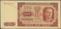 100 złotych 1.07.1948, seria AG, numeracja 1234567 / 8900000, po obu stronach dwukrotnie przekreśl..