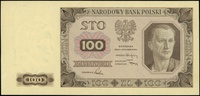 próba kolorystyczna banknotu 100 złotych 1.07.1948, bez oznaczenia serii i numeracji, papier ze zn..