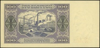 próba kolorystyczna banknotu 100 złotych 1.07.1948, bez oznaczenia serii i numeracji, papier ze zn..
