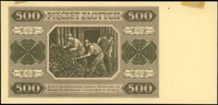 próba kolorystyczna banknotu 500 złotych 1.07.1948, bez oznaczenia serii i numeracji, obie strony ..
