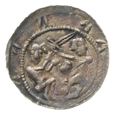 Władysław Wygnaniec 1138-1146, denar, Aw: Rycerz z mieczem nad jeńcem, Rw: Orzeł chwytający w locie zająca, srebro 0.52 g, Str. 43, Such. XVIII
