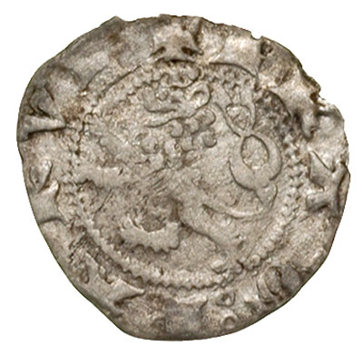 Wacław II Czeski 1300-1305, parwus praski, Aw: Korona i napis w otoku, Rw: Lew czeski i napis, srebro 0.40 g