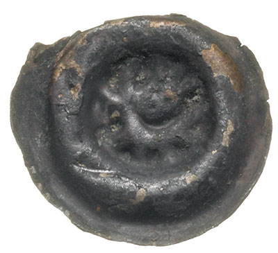 brakteat, 2 poł. XIII w.; Głowa w koronie nad sk