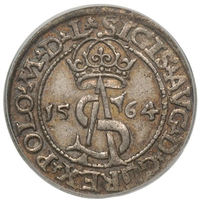 trojak 1564, Wilno, Iger V.64.1.a (R1), Ivanauskas 9SA50-8, moneta w pudełku PCGS z certyfikatem AU 55, ładnie zachowana