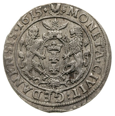 ort 1615, Gdańsk, popiersie króla z kryzą, dwukropek i rozetka kończą napis na awersie