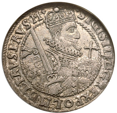 ort 1622, Bydgoszcz, końcówka napisu PRVS : M na awersie, moneta w opakowaniu NGC z certyfikatem MS 63, bardzo ładny egzemplarz
