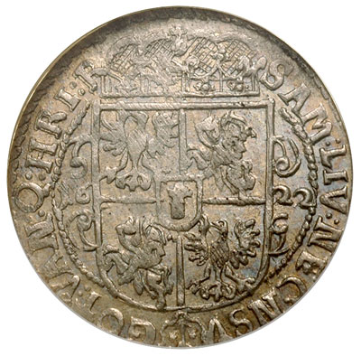 ort 1622, Bydgoszcz, końcówka napisu PRVS : M na awersie, moneta w opakowaniu NGC z certyfikatem MS 63, bardzo ładny egzemplarz