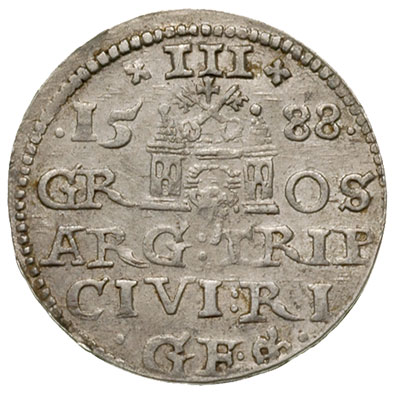 trojak 1588, Ryga, duże popiersie króla, Iger R.88.2.a (R1), Gerbaszewski 15