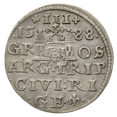 trojak 1588, Ryga, małe popiersie króla, Iger R.88.1.a (R1), Gerbaszewski 6